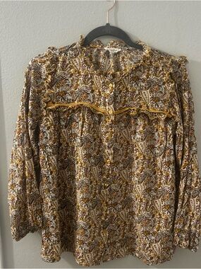Grand & Greene Ladies Size Med  Paisley Print Rayon Button Up Shirt Boho